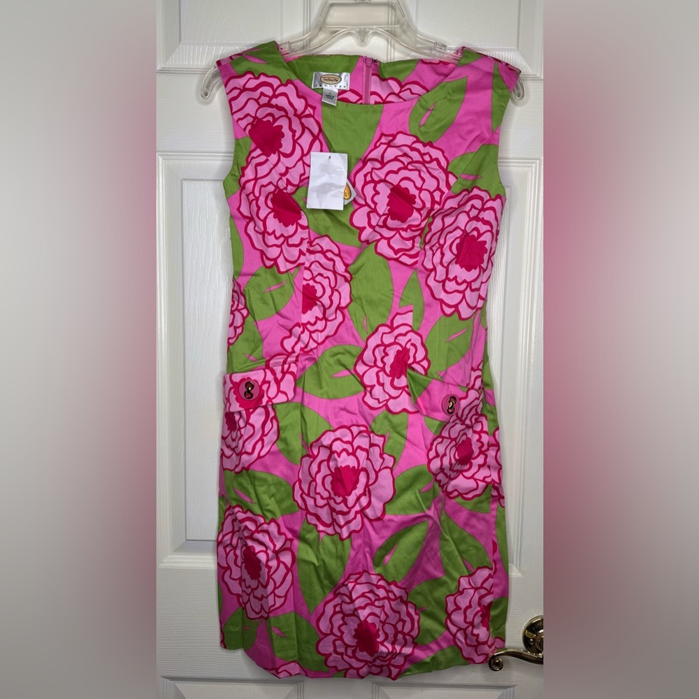 New NWT women TALBOTS pink Green Floral Sleeveless Sheath Dress Sz Petite 2P